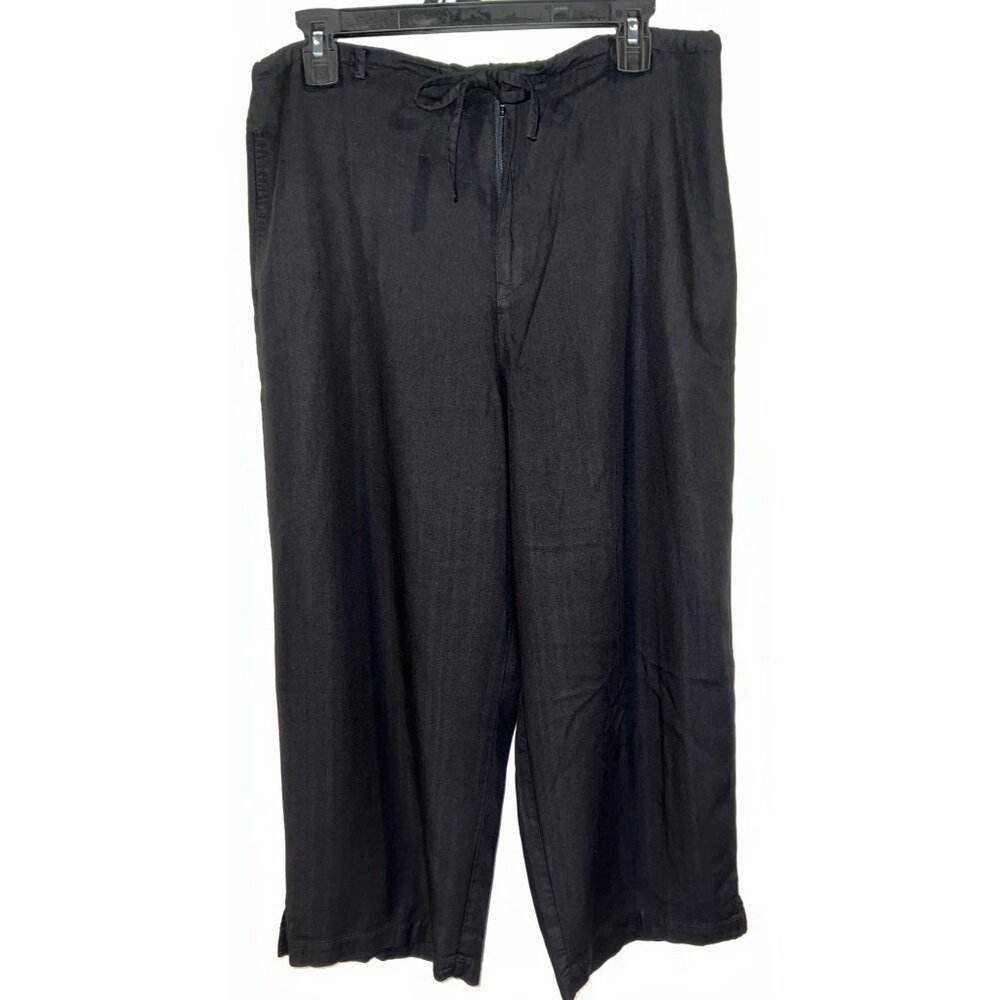 Jaclyn Smith Sport Yoga Pants LARGE Tie Belt Wide Leg Capri Style Black